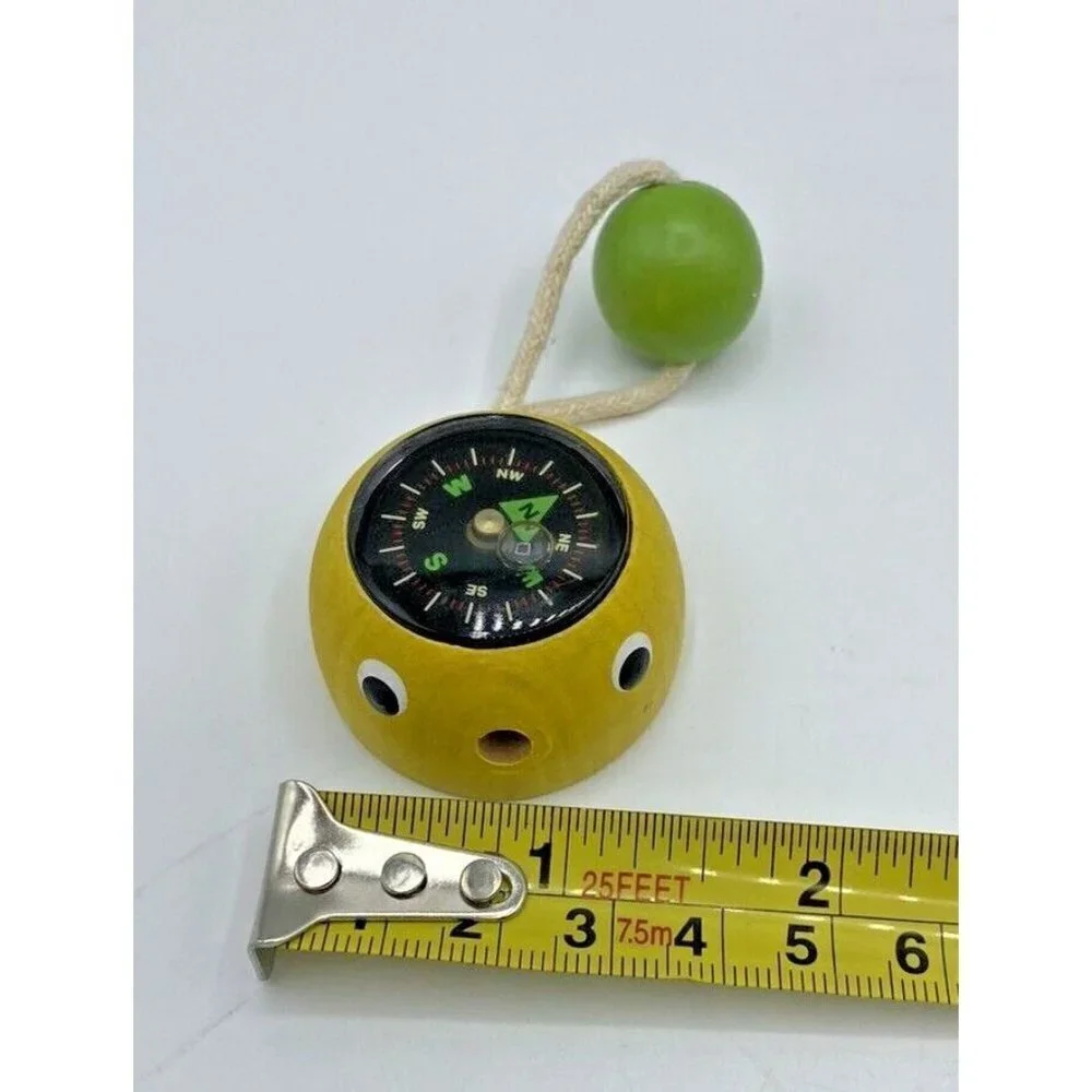 Sassafras Enterprises Mini Compass Wood 2004 Toy Cord Bead Colorful Camp Yellow